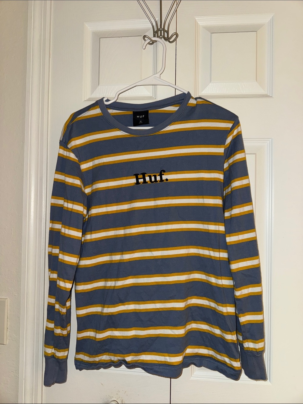 HUF Striped Long-Sleeve Tee in Blue, Yellow & White